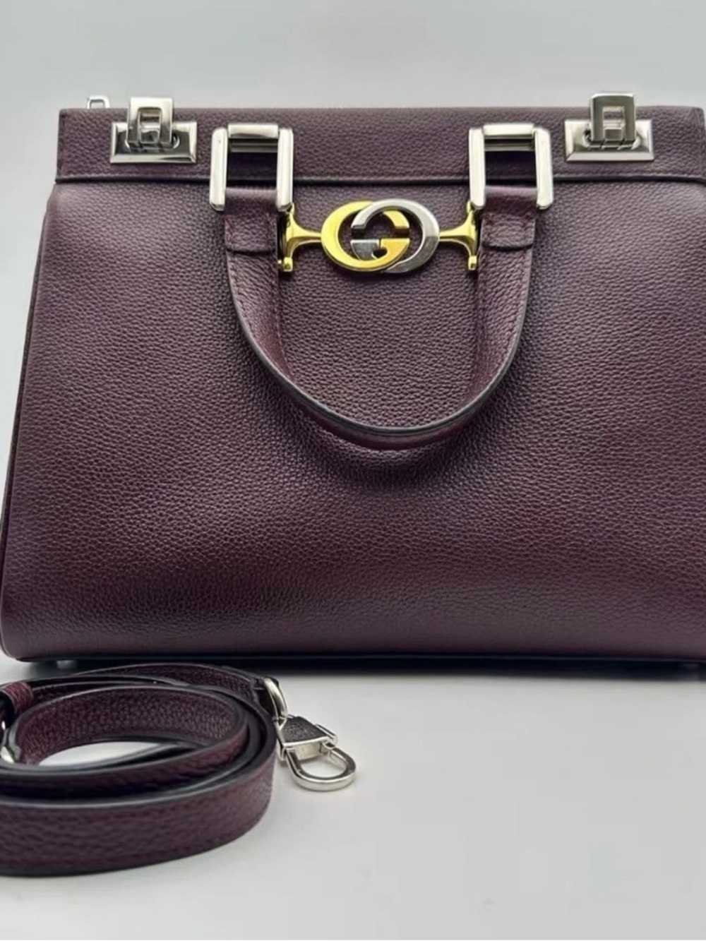 Women's Structured Leather Satchel in Deep Plum
